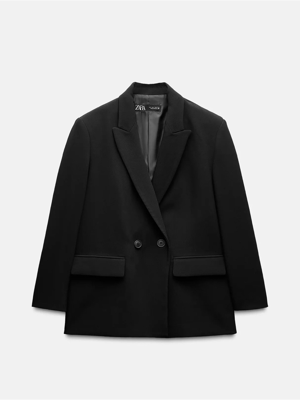 Zara Black Oversized Double-Breasted Tailored Blazer